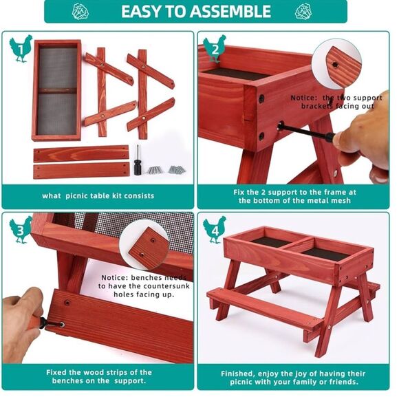 Chicken Picnic Table Red - Picture 5 of 8